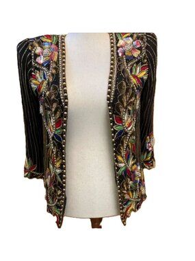 Vintage 90s Elegance by Anujan Silk Beaded Sequin Trophy Jacket Embroidered Med